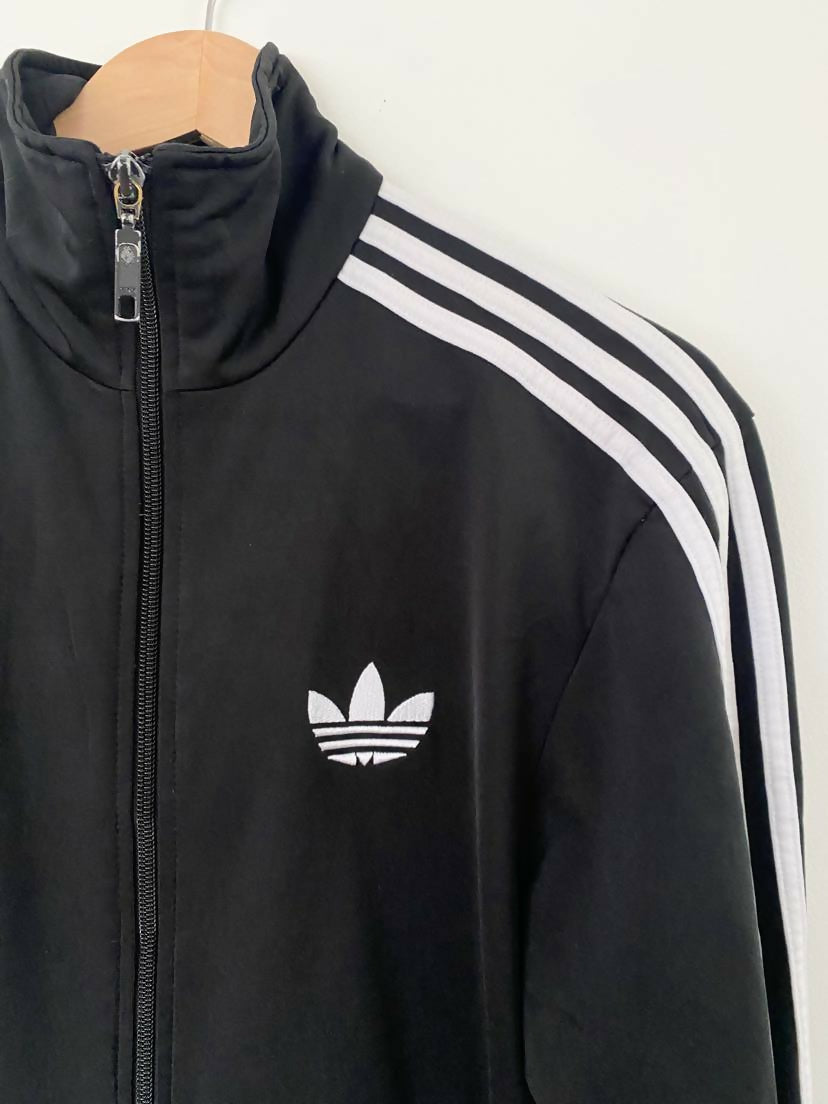 Adidas black and white striped jacket best sale