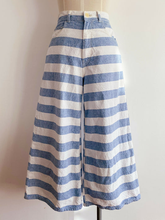 Haikure Size 28 (Small) Striped Cropped Wide-Leg Jeans