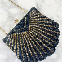 Vintage Beaded Black and Gold Clutch