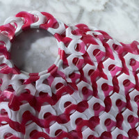 Woven Pink and White Plastic Tote