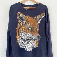 Men's Mia Hawk Apparel Fox Print Size L Navy Cotton-Blend Sweatshirt