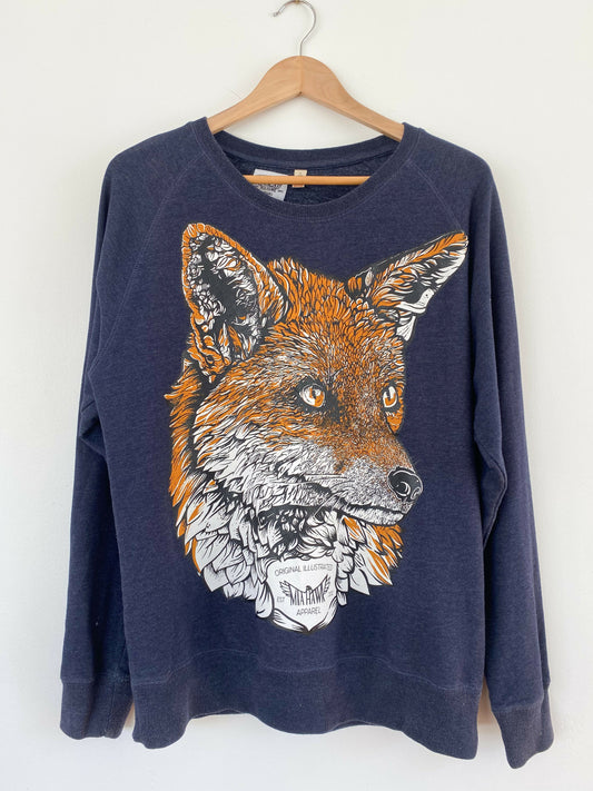 Men's Mia Hawk Apparel Fox Print Size L Navy Cotton-Blend Sweatshirt