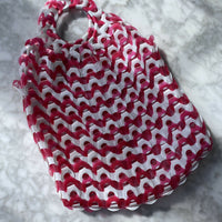 Woven Pink and White Plastic Tote