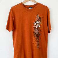 Men's Performance Surfwear Size L Burnt-Orange Cotton Print T-Shirt