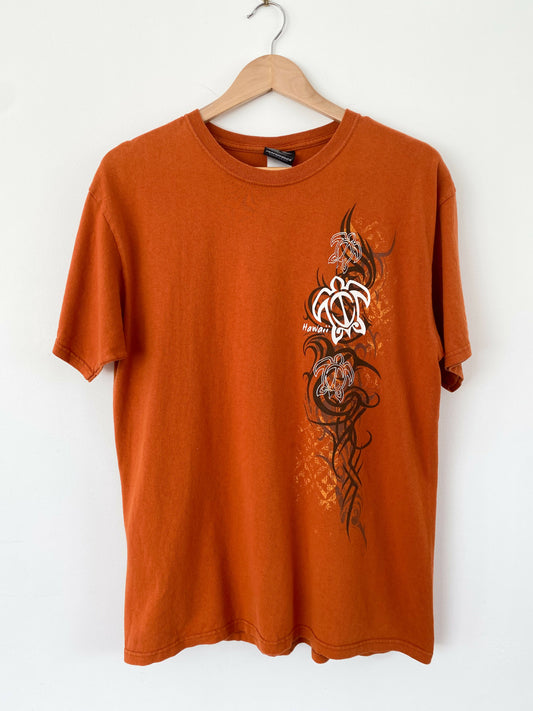 Men's Performance Surfwear Size L Burnt-Orange Cotton Print T-Shirt