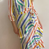 Women's Wayne Cooper Size 10 Striped Ruffled Dress