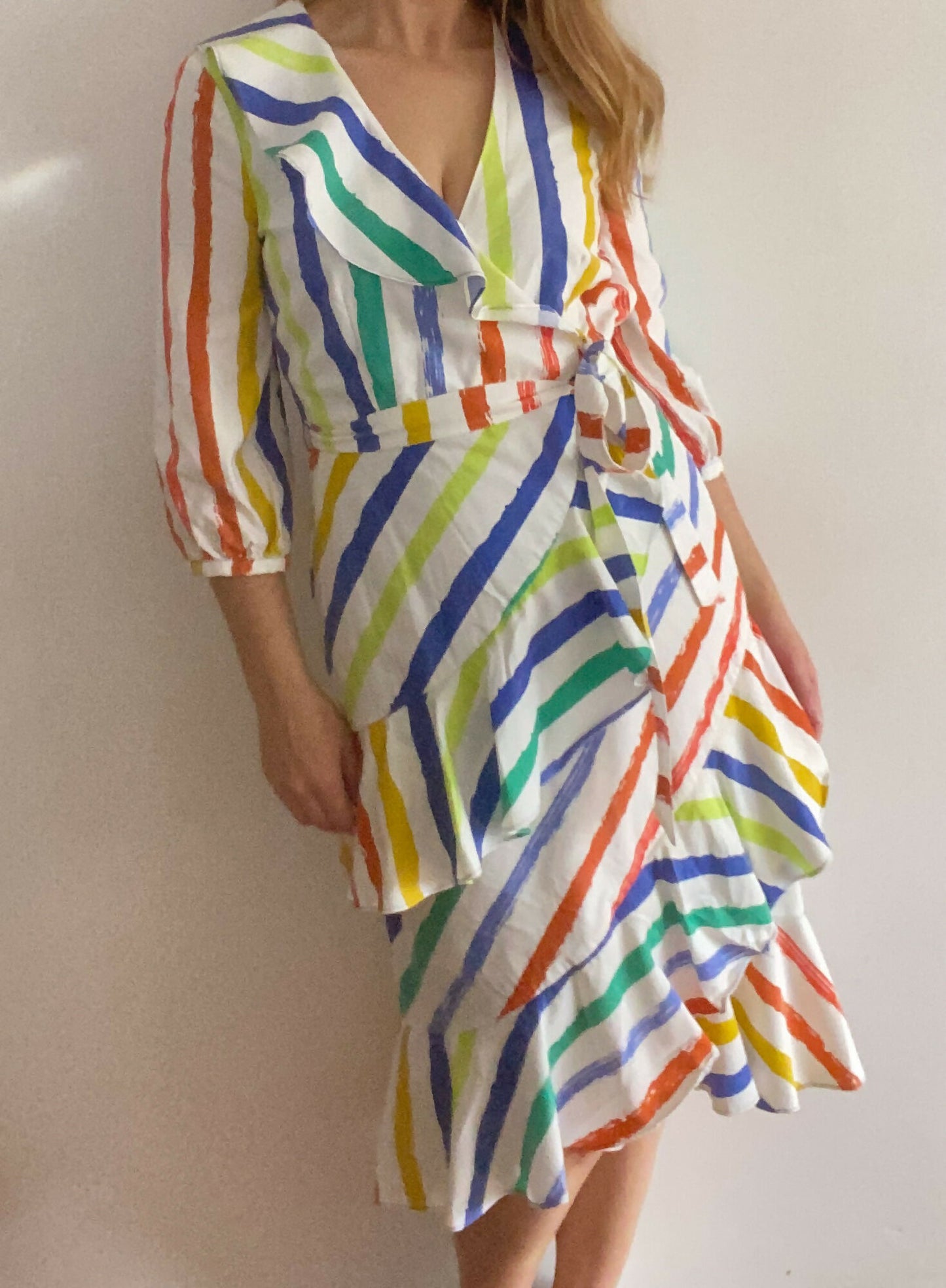 Women's Wayne Cooper Size 10 Striped Ruffled Dress