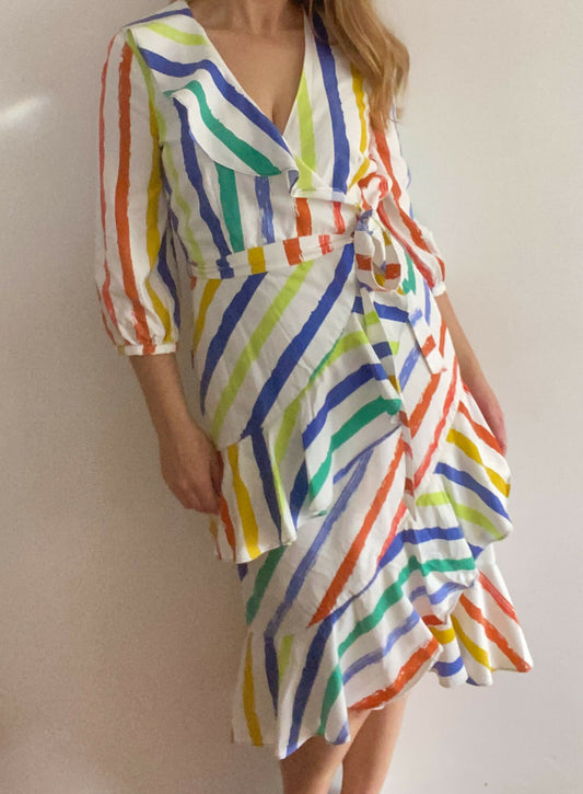 Women's Wayne Cooper Size 10 Striped Ruffled Dress