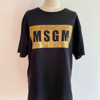 MSGM Size Medium Foil-Printed Black Cotton T-Shirt