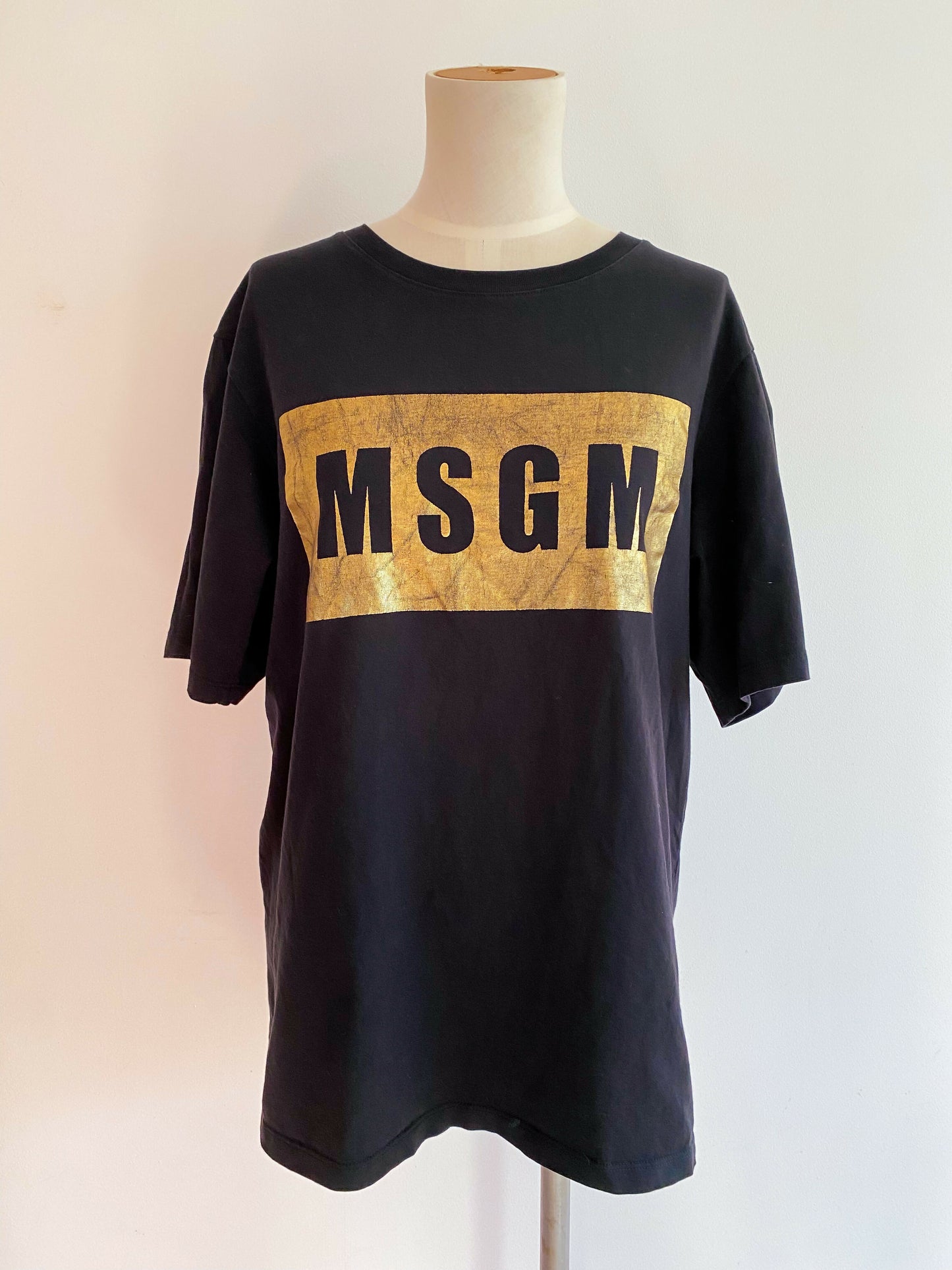 MSGM Size Medium Foil-Printed Black Cotton T-Shirt