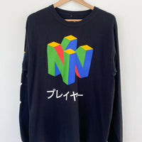 Men's Nintendo Size L Black Cotton Print Long-Sleeve T-Shirt