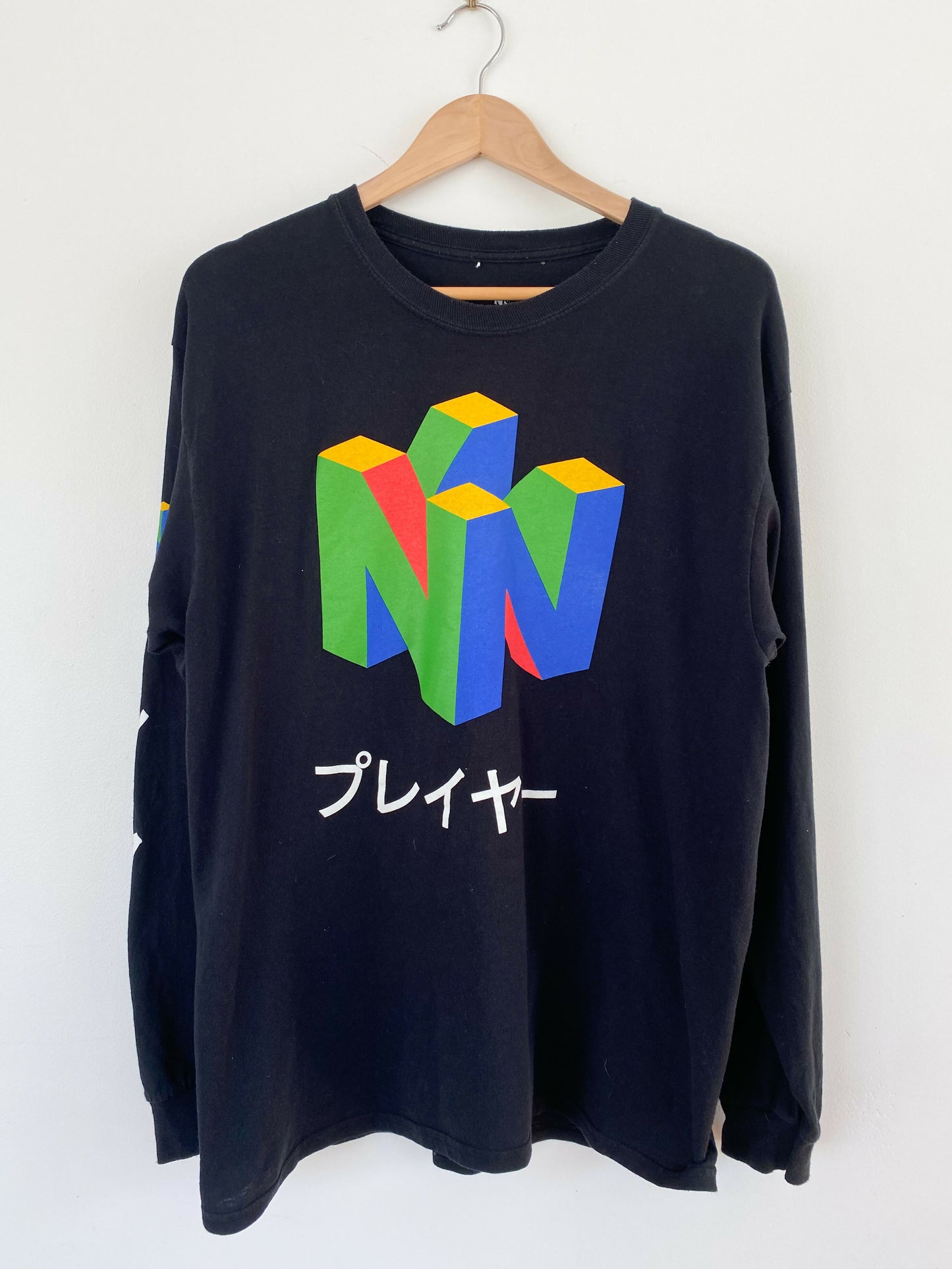 Men's Nintendo Size L Black Cotton Print Long-Sleeve T-Shirt