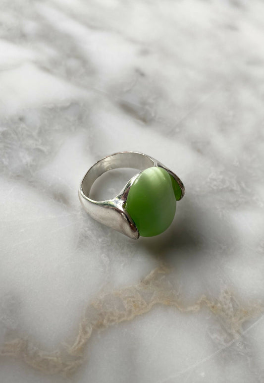 Silver-Tone Green Ring
