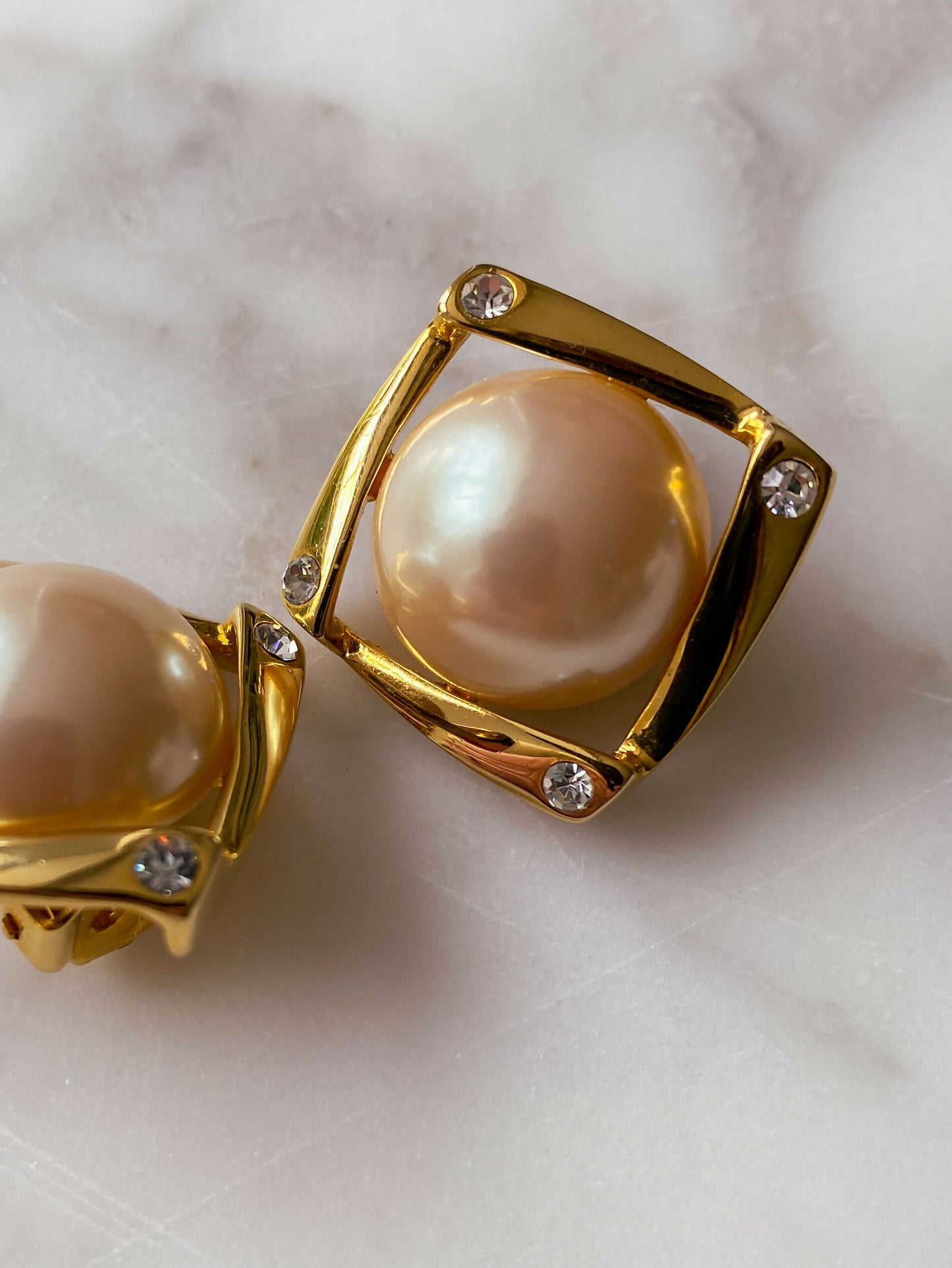 Gold-Tone Faux Pearl and Diamante Clip-On Earrings