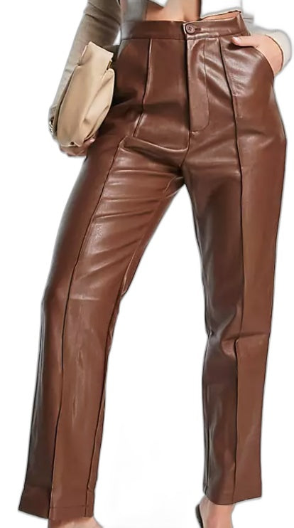 sndys-lennox-leather-look-high-waisted-pants-chocolate-ladies-size-m-new-jy