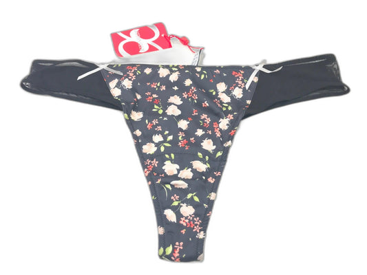 Cotton Club Sheer Mesh Ribbon Floral Thong Black Ladies Sz 16 NEW