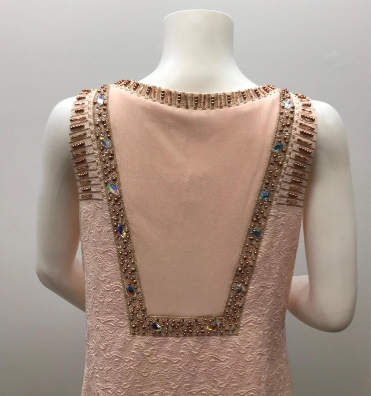 k-design-light-pink-patterned-bead-rhinestone-mini-dress-ladies-sz-l-new