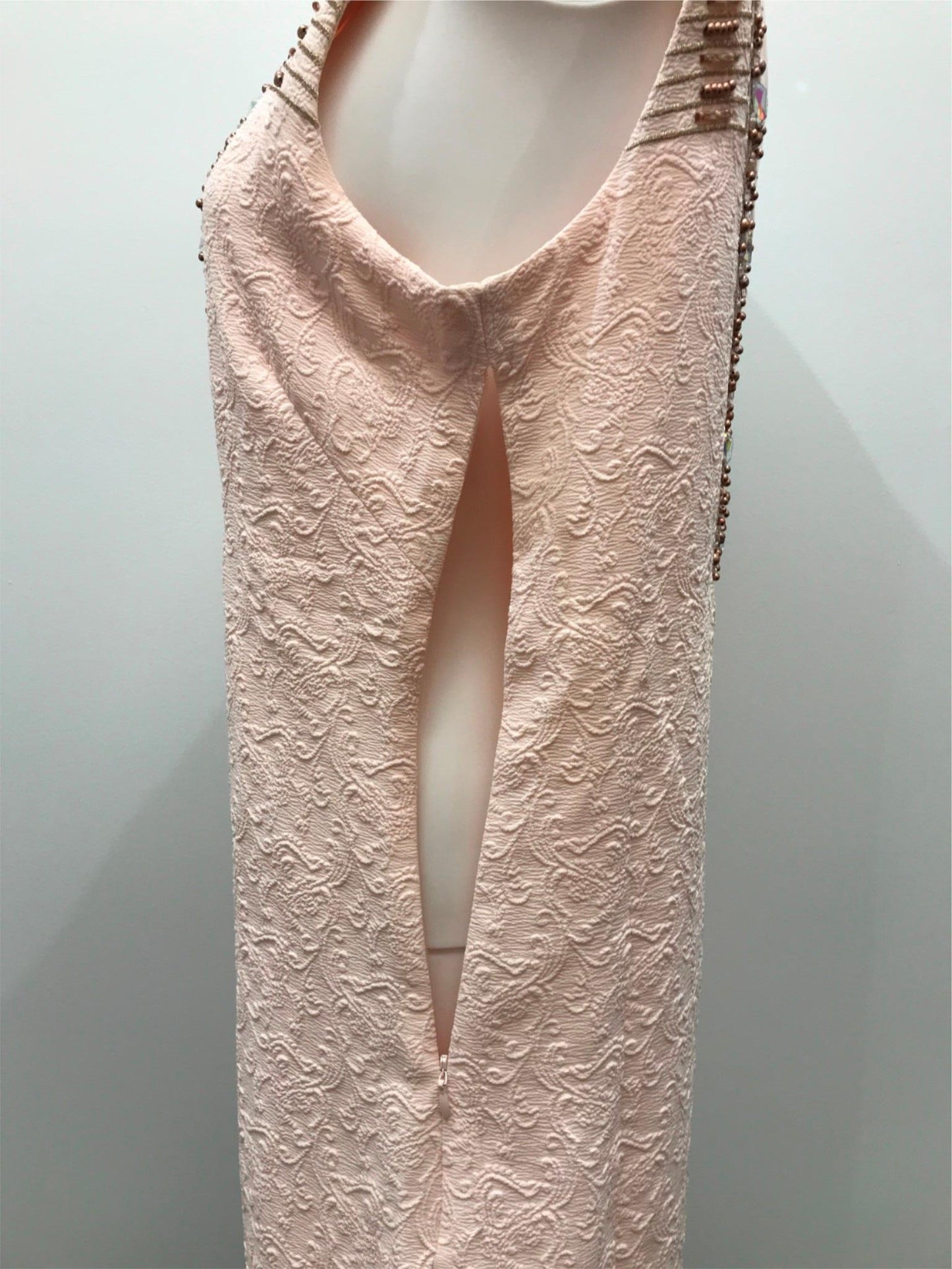 k-design-light-pink-patterned-bead-rhinestone-mini-dress-ladies-sz-l-new