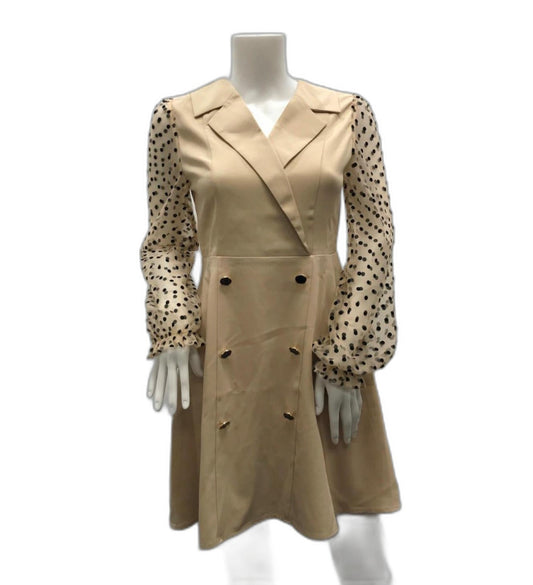 sentubila-beige-long-polka-dot-sleeve-mini-dress-zip-back-ladies-sz-s-new