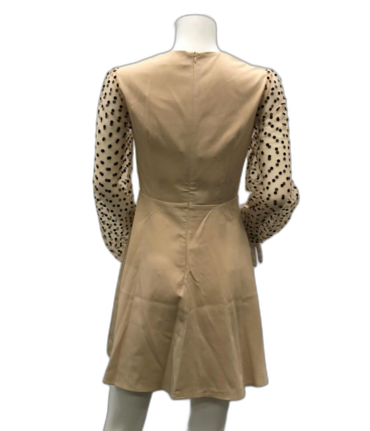 sentubila-beige-long-polka-dot-sleeve-mini-dress-zip-back-ladies-sz-s-new