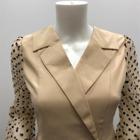 sentubila-beige-long-polka-dot-sleeve-mini-dress-zip-back-ladies-sz-s-new