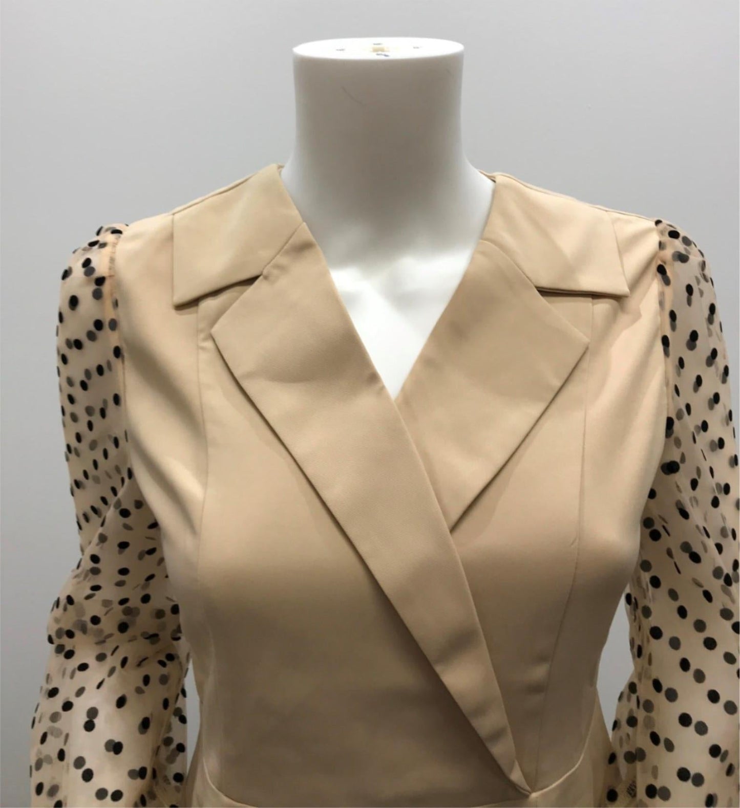 sentubila-beige-long-polka-dot-sleeve-mini-dress-zip-back-ladies-sz-s-new