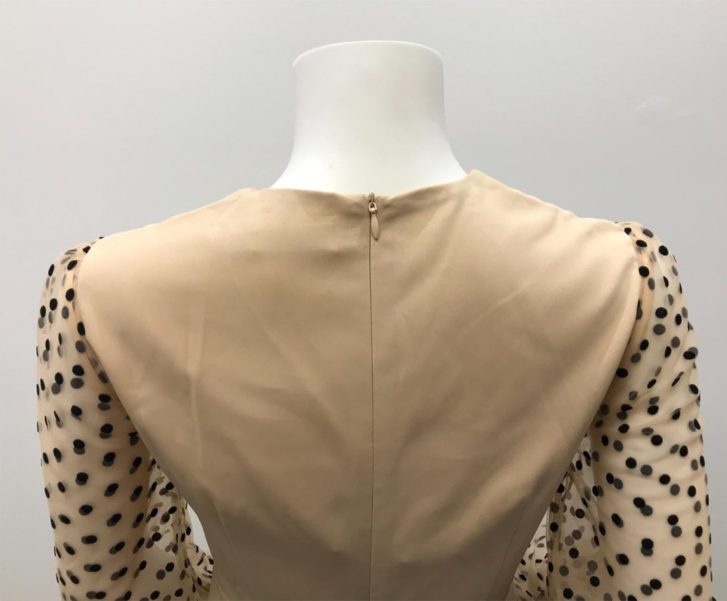 sentubila-beige-long-polka-dot-sleeve-mini-dress-zip-back-ladies-sz-s-new