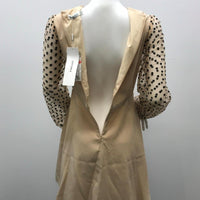 sentubila-beige-long-polka-dot-sleeve-mini-dress-zip-back-ladies-sz-s-new