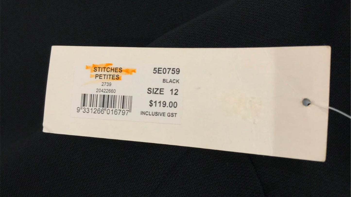 stitches-petites-black-high-neck-mini-dress-polyester-ladies-size-12-new