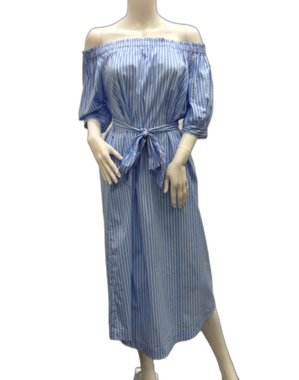 Cable Melbourne Blue & White Striped Off-Shoulder Dress Ladies Sz Xs NEW