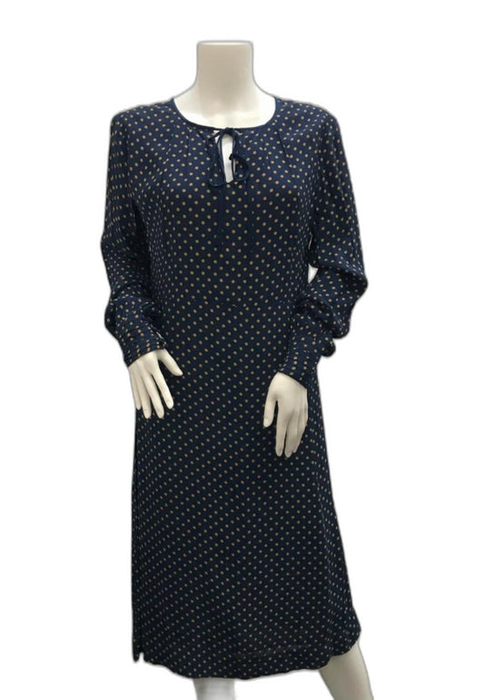 Noa Noa Navy & Gold Spotted Long Sleeve Midi Dress Ladies Size 36 NEW