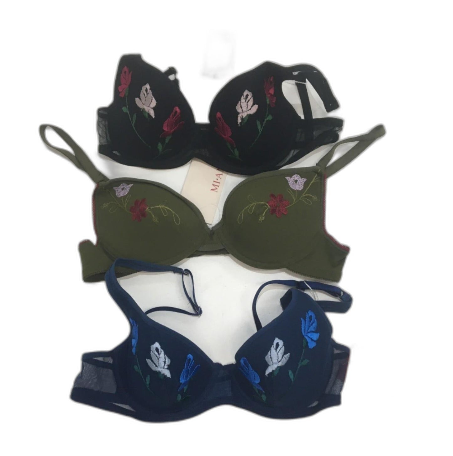 Faber And Mi Ami 3 Piece Bra Set Green Blue And Black Xs/32B NEW