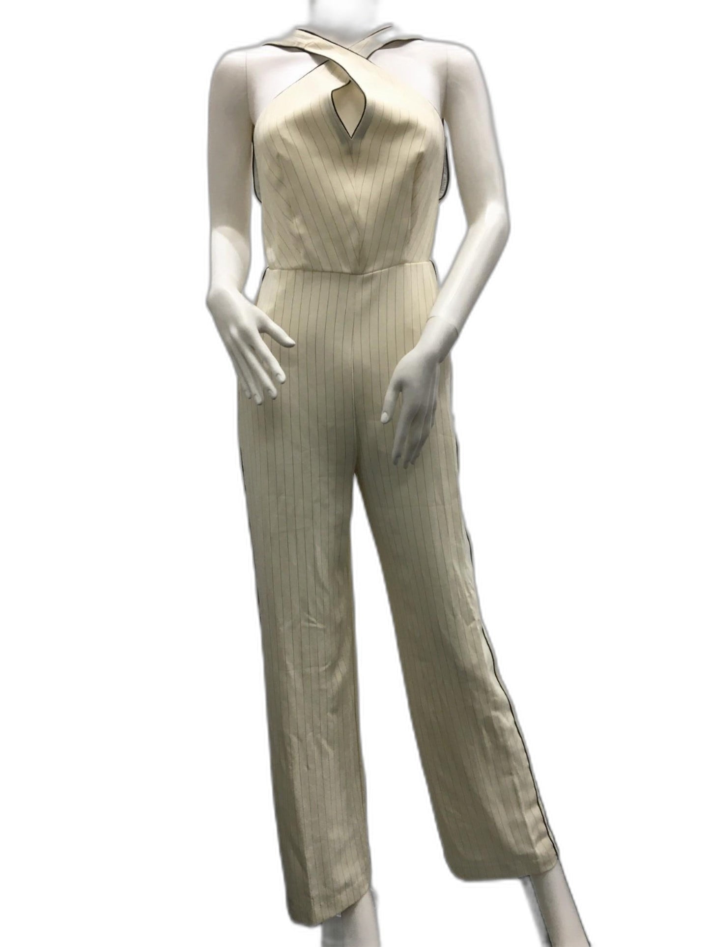 Topshop Cross Halter Pinstripe Jumpsuit White Ladies Sz Uk 6 NEW