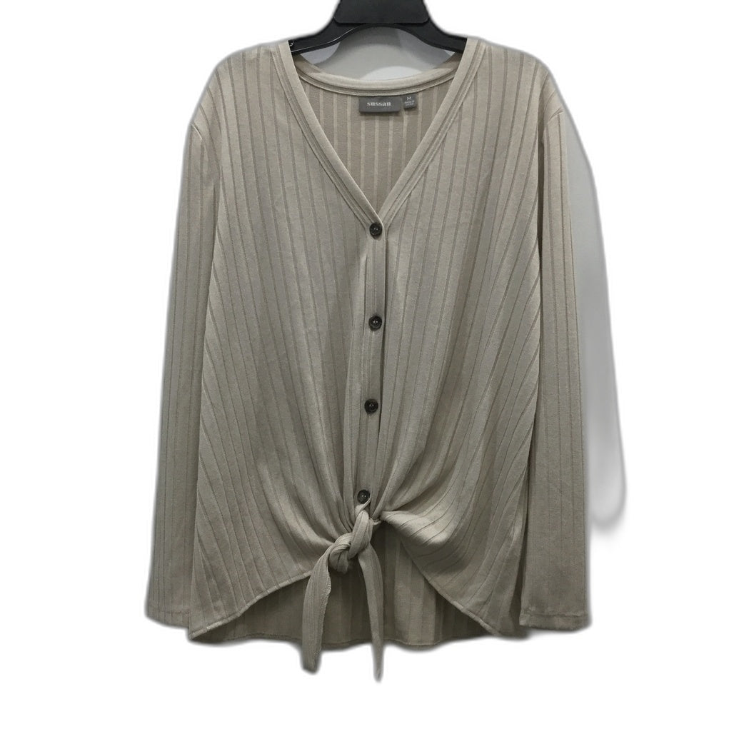 Sussan Beige Knit Style Knotted Button Up Cardigan Top Womens Size M NEW