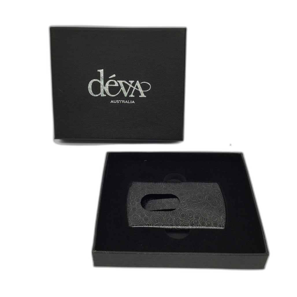 Deva Australia Cc-One Touch Metal Black & Gold Swirl Business Card Holder NEW