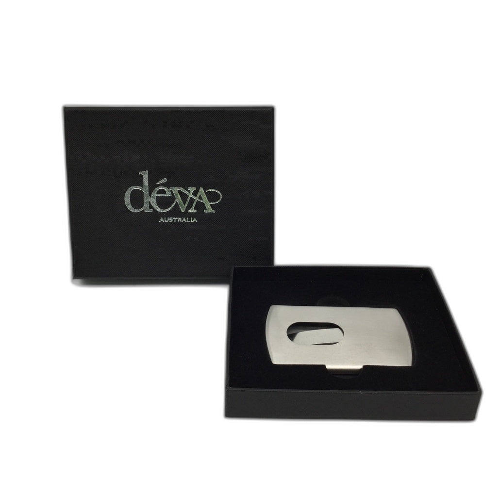 Deva Australia Cc-One Touch Metal Engravable Silver Business Card Holder NEW