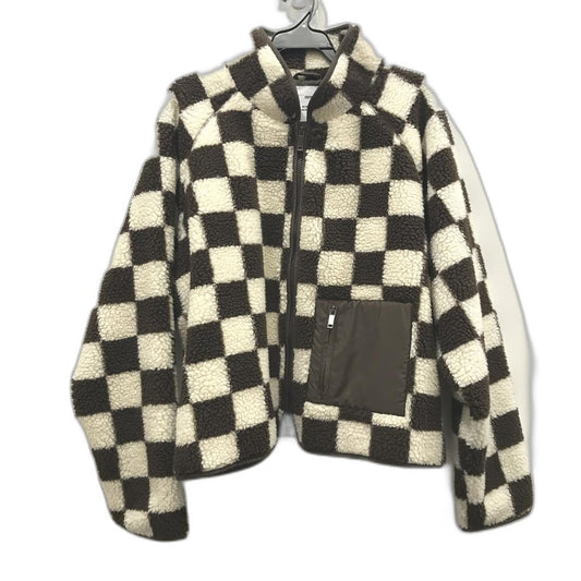 Cotton On Brown & Beige Check Zip Up Fluffy Winter Jacket Ladies Sz 16/18 NEW