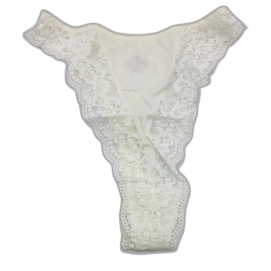 Manufat White Lace Accented Tanga Thong Underwear Italy Made Lds Size (I4) L NEW