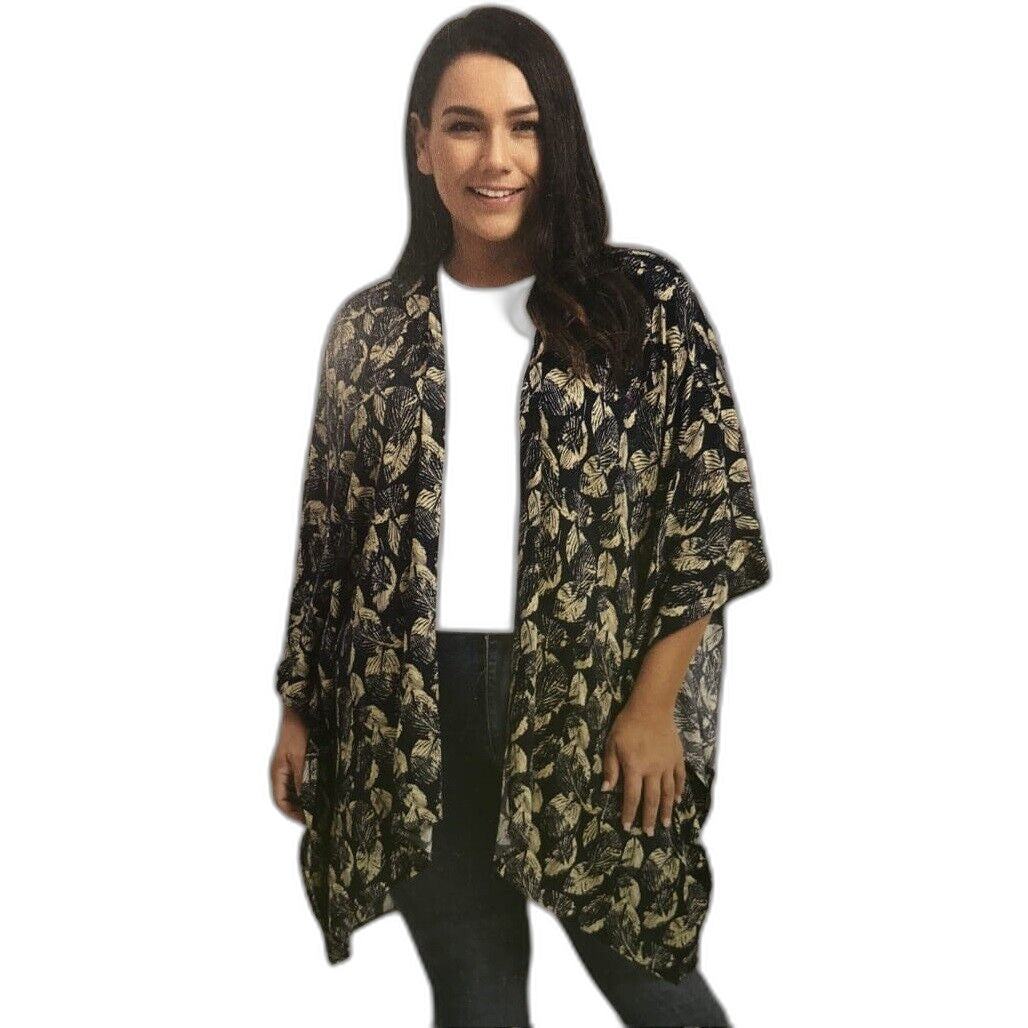 serra-plus-navy-blue-palm-print-womans-fashion-light-flowy-kimono-size-20-new-ls