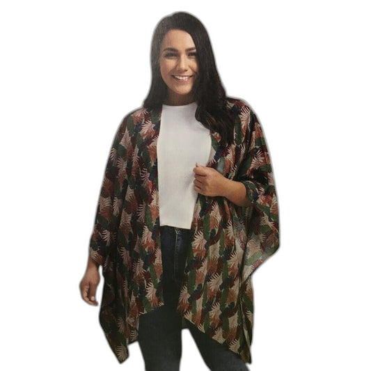 Serra Plus Palm Leaf Print Womans Fashion Light & Flowy Kimono Size 16+ NEW