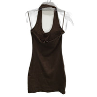 General Pants Brown Cotton Blend Halter Neck Ribbed Mini Dress Ladies Sz L NEW
