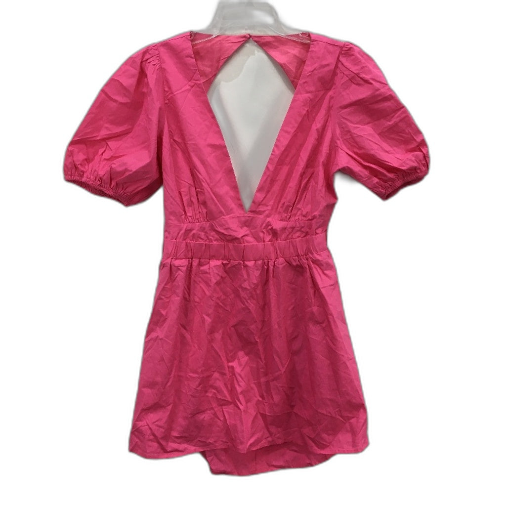 Subtitled Pink Cotton Piper Puff Sleeve Backless Mini Dress Ladies Size XL NEW
