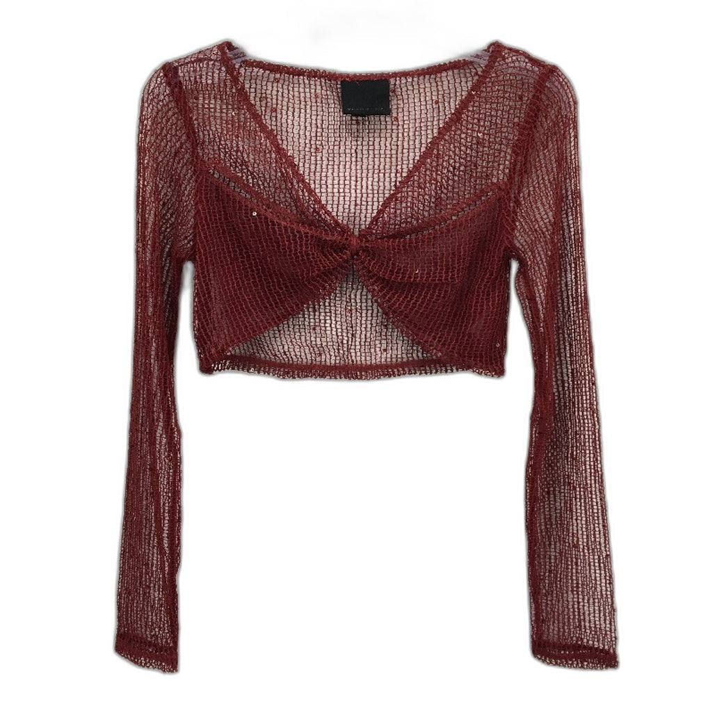 Alice in the eve Emery Shimmer Mesh Long Sleeve Red Top Ladies Size Medium NEW