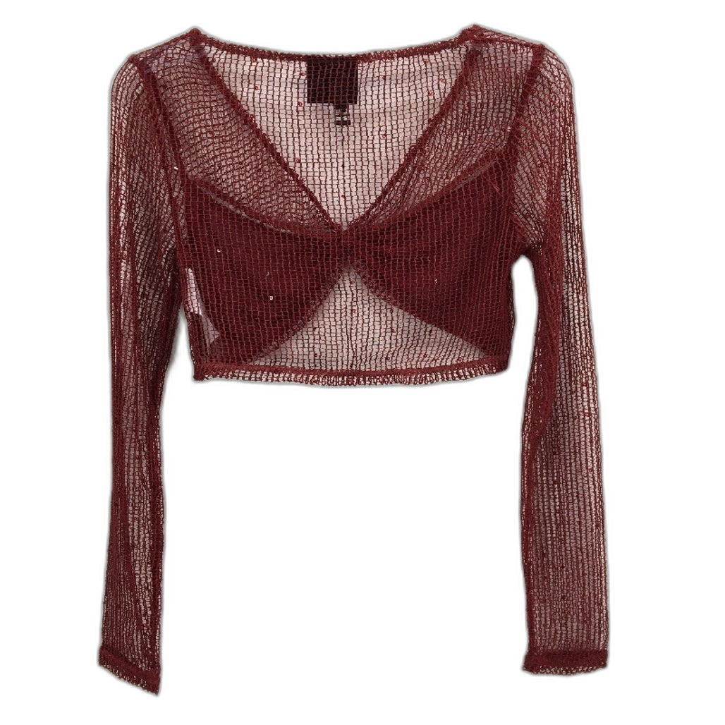Alice in the eve Emery Shimmer Mesh Long Sleeve Red Top Ladies Size Medium NEW