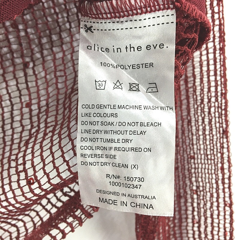Alice in the eve Emery Shimmer Mesh Long Sleeve Red Top Ladies Size Medium NEW