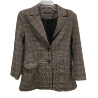Forcast Double Breasted Mocha Brown Plaid Blazer Jacket Ladies Size AU 8