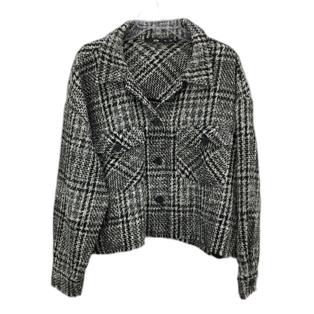 Sportsgirl Fringed Trim Cropped Black White Tweed Jacket Ladies Size AU 16