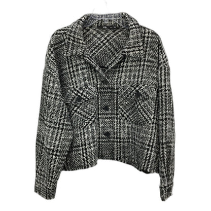 Sportsgirl Fringed Trim Cropped Black White Tweed Jacket Ladies Size AU 16