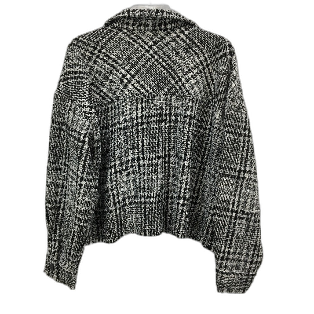 Sportsgirl Fringed Trim Cropped Black White Tweed Jacket Ladies Size AU 16
