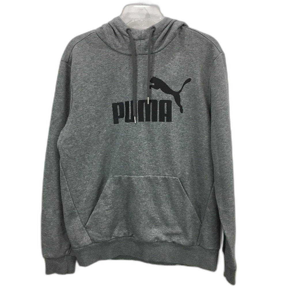 Puma Monogram Logo Grey Marle Fleece Pullover Hoodie Mens Size Medium